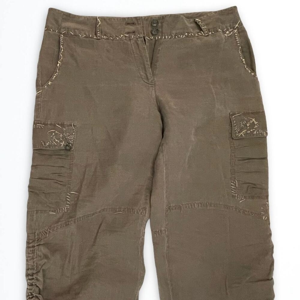 Vintage Tahari Brown Ramie Peasant Cargo Capri Pants Women’s 8 - Picture 7 of 12